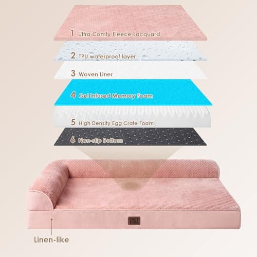 EHEYCIGA Extra Large Dog Bed Othorpedic, Memory Foam XL Dog Bed with Washable Removable Cover, Waterproof Pet Sofa Couch XLarge Size Dogs with Nonskid Bottom, 44x32x6.5, Pink - Thumbnail 5