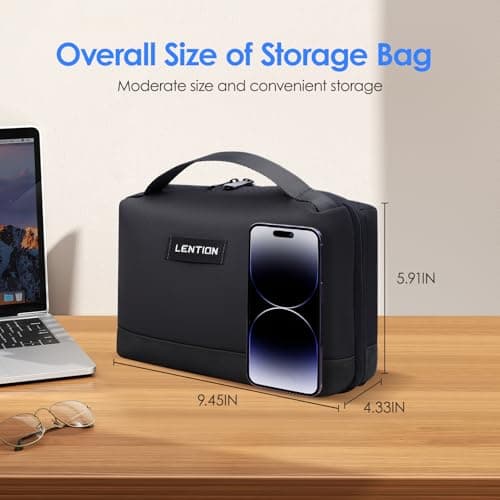 LENTION Premium Electronics Organizer Case with Handle, Large Multi-Compartment Travel Tech Bag for Tablet, Macbook Chargers, Cables, AirPods, Hard Drive Case Waterproof Travel Accessory(M372 Black) - Thumbnail 2