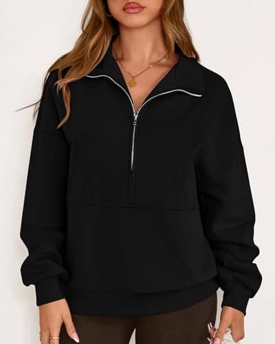 KIRUNDO Sweatshirt for Women 2026 Fall Half Zip Pullover Oversized Fleece Mock Neck Hoodies Fashion Outfits Winter Clothing(Black, Small) - Thumbnail 6