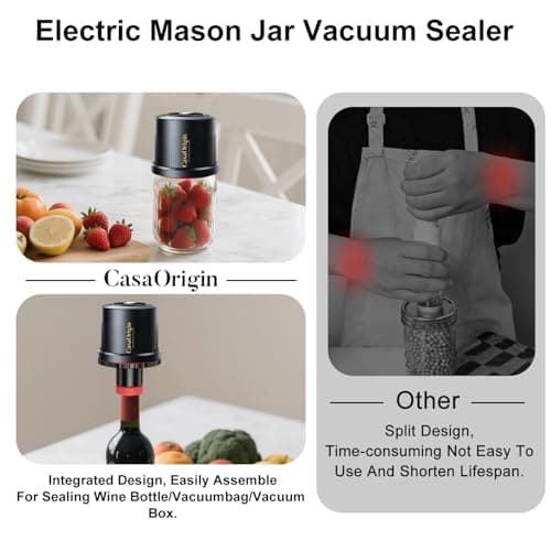 Electric Mason Jar Vacuum Sealer Kit for Wide & Regular Mouth Jars, Automatic Jar Sealer for Canning and Food Storage, Includes Lids - Thumbnail 5