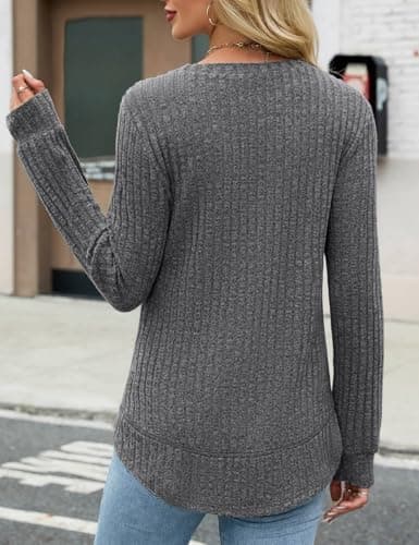 JUSTFASHIONNOW Tunic Sweaters for Women for Leggings Long Sleeve Tops Crew Neck Shirts Lightweight Tunic Sweaters Fashion 2025 (Deep Grey, Large) - Thumbnail 6