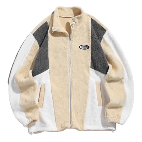 ZAFUL Coat Men Long Sleeve Oversized Zip Up Faux Fur Pullover Tops Crop Color Block Drawstring Hem Outwear (S Coffee) - Image 1