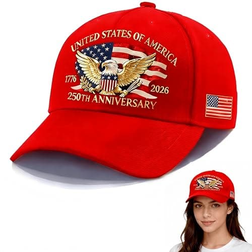 250 Anniversary USA Hat for Men Women,Eagle Printed Adjustable Baseball Cap,Patriotic 250th Gift for Husband,Veteran(Red) - Image 1
