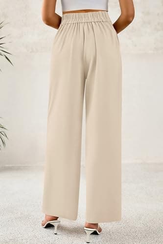 CFLONGE Women Wide Leg Dress Pants High Waist Work Trousers Button Pleated Slacks Palazzo Pants Business Casual Outfits(Beige,XX-Large) - Thumbnail 3