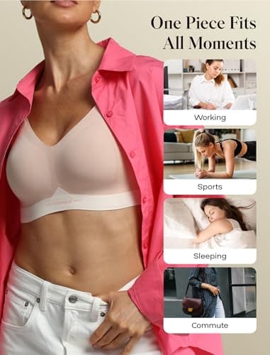 COMFELIE Seamless Wireless Bra for Women Large Busty No Underwire Bralette, Soft Lift Underarm and Back-Smoothing with Semi-Fixed Pads - Thumbnail 4