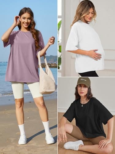 Dhigali 3 Pack Workout Oversized Tshirts for Women Crew Neck Gym Casual Basics Womens Clothing Plain Baggy T Shirts - Thumbnail 5