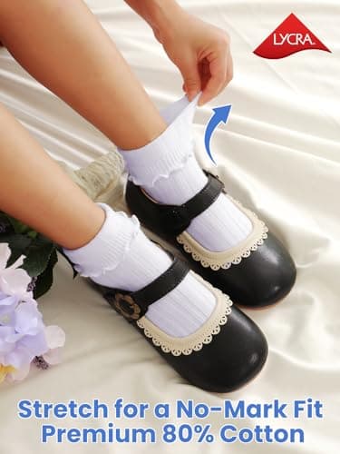 ALLOVIN 6 Pairs Non-Slip Ruffle Socks for Baby & Toddler Girls – Soft Cotton Grip Socks | Pure White/Off-White | 6-12 Months - Thumbnail 6