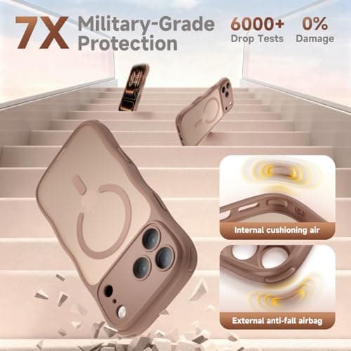 XWZ for iPhone 17 Pro Case for Women Girls,【Compatible with MagSafe】,【Camera Control】,【Full Camera Protection】, Cute Wave Magnetic Phone Case for iPhone 17 Pro,Brown - Thumbnail 3