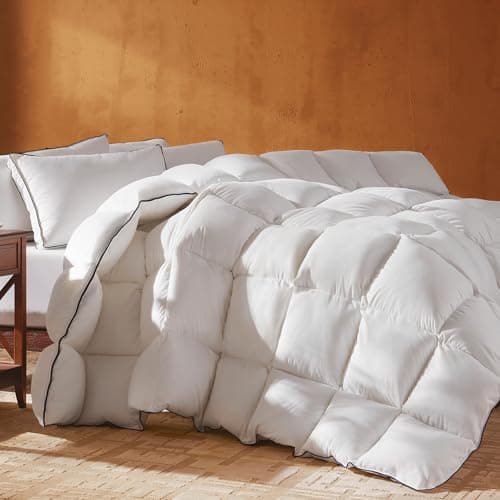 Richtry Goose Feather Down Fiber Cotton Comforter California King Size, Ultra-Soft Duvet Insert, Hotel Collection White Quilted Comforter, All Season Bedding Comforter with 8 Corner Loops, 104x96 Inch - Image 1