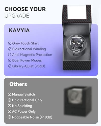 KAVYIA Watch Winder with Japanese Motor – Silent Adjustable Rotation, Premium PU Leather Exterior and Soft Flexible Watch Pillows, for Father's Day Gift for Him, Birthday - Thumbnail 6