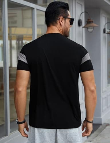 Hardaddy Men's Short Sleeve Tee Color Block Crew Neck Pullover Casual Basic Shirts Black XXL - Thumbnail 3