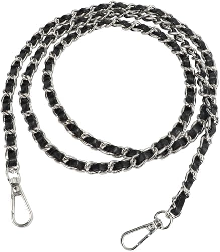 U+U Metal Chain Purse Straps Replacement Crossbody, 47" DIY Purse Chain Accessories, Crossbody Bag and Handbag Strap with Metal Buckles (Black & Silver) - Image 1