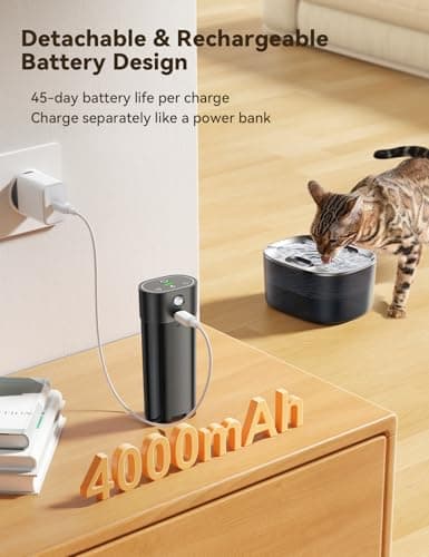 FEELNEEDY Wireless Cat Water Fountain, No Pump for Easy Cleaning, 4000mAh Detachable & Rechargeable Battery, Motion Sensor with Low Water & Power Alerts - Includes 6 Filters (4L/135oz) - Thumbnail 5
