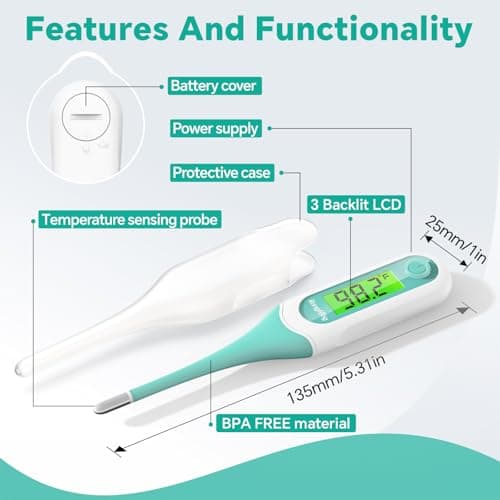 Digital Oral Thermometer, 8s Fast Reading Thermometer for Adults and Kids with 3 Color Backlit and Fever Alarm for Oral, Rectal, Underarm - Thumbnail 2