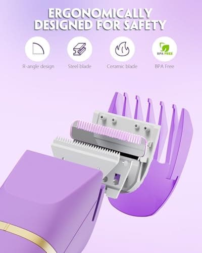 Bikini Trimmer for Women - Painless Electric Razors-Cordless Body Shaver for Trip,Replaceable Lady Facial Razor, IPX7 Waterproof&Easy Cleaning, Ceramic Blade, USB Charge Purple - Thumbnail 5