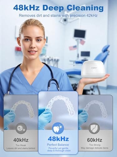 KUNPHY Ultrasonic Retainer Cleaner Machine, 48kHz Dental Cleaning Pod for Braces, Night Guard, Mouthguard, Toothbrush, Denture, Jewelry White - Thumbnail 2