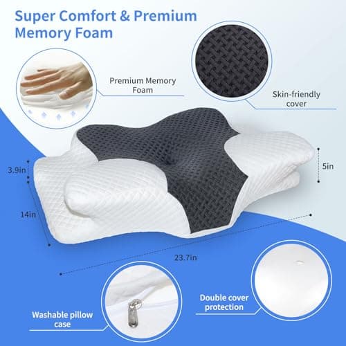 MargGona Cervical Neck Pillow for Pain Relief, Hollow Design Memory Foam Bed Pillow for Side & Back Sleepers, Ergonomic Orthopedic Bed Pillow with Adjustable Support (White with Black) - Thumbnail 6
