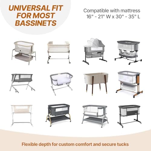 2-Pack Fitted Bassinet Sheets for Baby Girl Boy - Soft Waterproof Breathable Bassinet Mattress Protector, Compatible with Hourglass, Moses Basket, and Oval & Standard Rectangle Bassinet Mattresses - Thumbnail 2