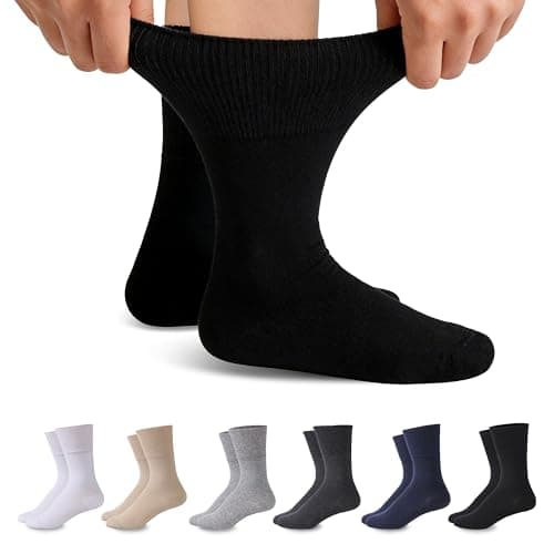 Forcool 6 Pairs Diabetic Men Women Non Binding Loose Top Seamless Toe Wide Ankle Low Cut Cotton Diabetic Edema Diabetes Socks for Summer, Multicolor, Medium - Image 1