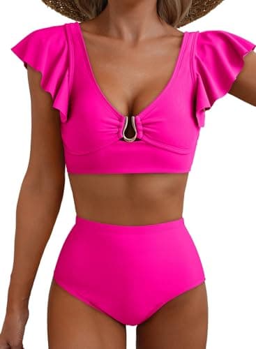 Herseas Bestselling Swimsuits for Women 2026 Tummy Control High Rise Bikini Bottoms Fashion Push Up Bathing Suit Tops Modest Swimwear Tankini Teens Rose Red Medium - Image 1