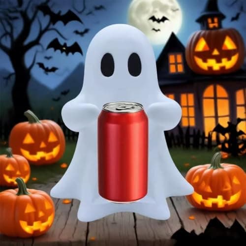 Bokynu Ghost Figurine Holding Coke Table Decor, Replaceable Can Holder Halloween Cute Desktop Ghost Statue Decoration, Fun and Practical - Image 1