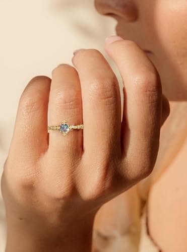 Fimewon Cubic Zirconia Rings for Women Gold Vintage rings Waterproof Jewelry Gifts for Her Size 5 - Thumbnail 4