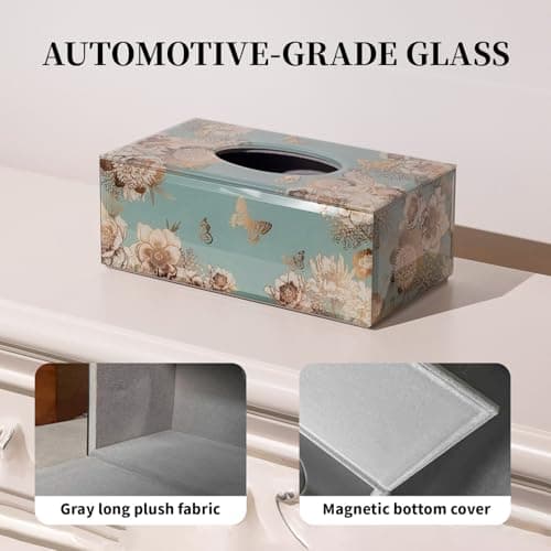 Timetrace Glass Tissue Box Cover Rectangle-Floral and Butterfly Pattern Decorative Tissue Holder with Velvet Lining for Home Decor, Living Room, Bedroom, Kitchen, Office & Christmas/New Year Gifts - Thumbnail 4