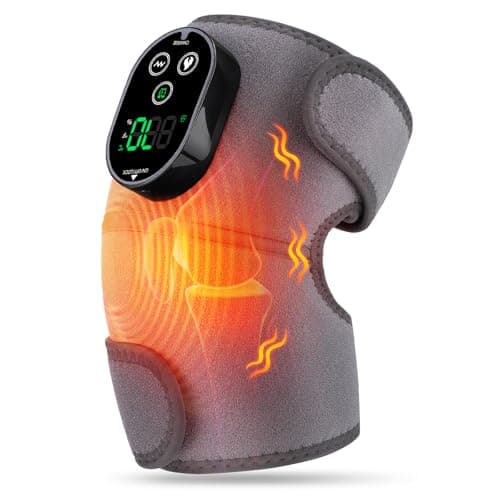 Cordless Heated Knee Massager with Vibration, Heated Knee Brace Wrap Heating Shoulder Brace Support Wrap for Knee Shoulder Elbow, Heating Pad with 6 Heating Levels, 3 Massage Modes & Timer (Grey) - Image 1