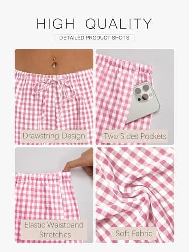 GKBK Boxer Shorts for Women Gingham Pajama 2026 Summer Spring Casual Lounge Sleep Drawstring Plaid Shorts Y2K Beach Bottoms Trendy Pink White Plaid M - Thumbnail 5