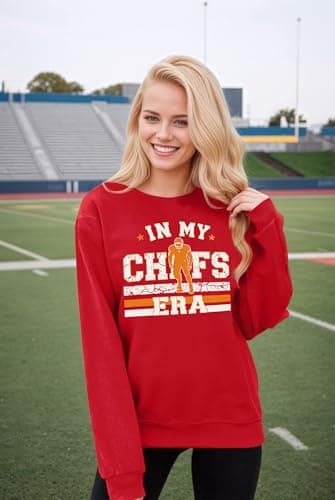 QIXYN Football Sweatshirts for Women in My Game Day Era Football Team Fans Shirt Heart Graphic Long Sleeve Tops Red - Thumbnail 2