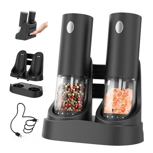 CIRCLE JOY Electric Salt and Pepper Grinder Set Automatic Salt and Pepper Grinder Set with Easy-to-Carry Charging Base and LED Light, USB Rechargeable, Upgrade External Adjustable Coarseness - Image 1