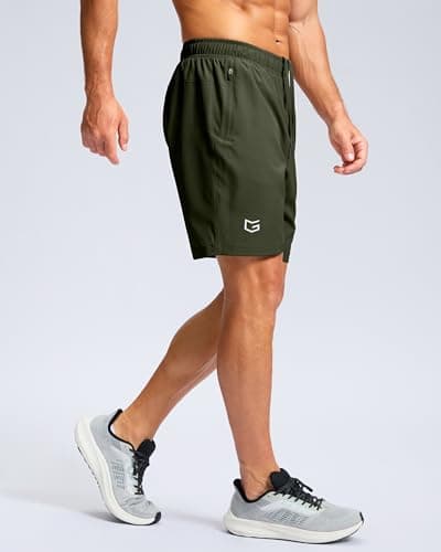 G Gradual Men's Athletic Running Shorts with Zipper Pockets Quick Dry 7"/ 5"/ 9" Workout Gym Shorts for Basketball Hiking(Olive,7XXL) - Thumbnail 3