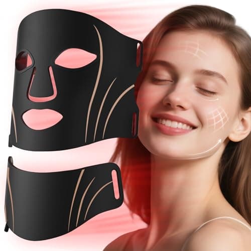 Facego Red Light Mask for Face and Neck, 7 Colors Red Light Face Mask with Rechargeable Remote Controller, Flexible, Portable, Lightweight, and Ergonomic for Home & Travel (Black) - Image 1