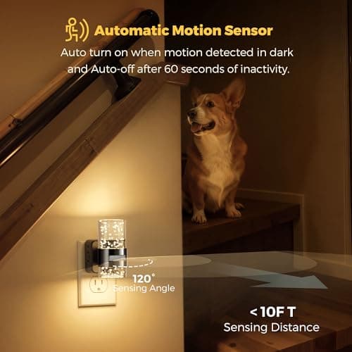 L LOHAS LED Motion Sensor Night Light,Dimmable Night Lights Plug into Wall, 3000K Night-Lights with 0-100 LM Adjustable, Acrylic Bubble Plug in Nightlight for Bathroom Hallway Nursery - Thumbnail 5