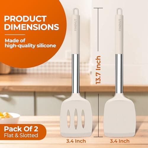 FINENUT Silicone spatula Solid&Slotted Turner Set of 2, for Flipping Fish Pancake Egg,Scratch-Proof for Nonstick Pans,446°F High Heat Resistant BPA-Free Kitchen Cooking(Khaki) - Thumbnail 5