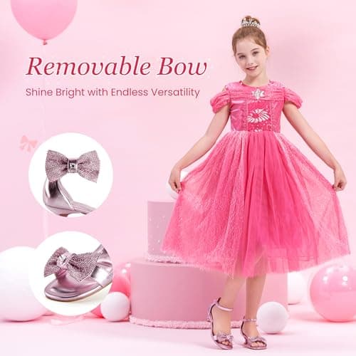 PATPAT Girls Sandal Heels with Removable Bow, Flower Wedding Girls Dress Shoes for Little Big Kid - Thumbnail 2