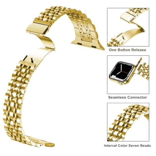 PUGO TOP Slim Stainless Steel Band Compatible with Apple Watch 49mm 46mm 45mm 44mm 42mm 41mm 40mm 38mm, Business Strap for iWatch Series 11 10 9 8 7 6 5 4 3 2 1, SE3 2 1, Ultra3 2 1, Two-Tone Metal Bands, Butterfly Clasp, Adjustable Links with Removal Tool - Thumbnail 3