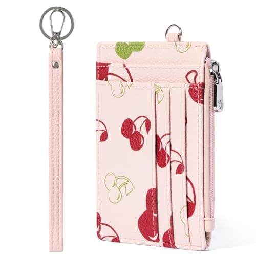 BOSTANTEN Small Wallet For Women RFID Leather Credit Card Holder Slim Wristlet Keychain Wallet With Zipper Pocket, Cherry - Image 1