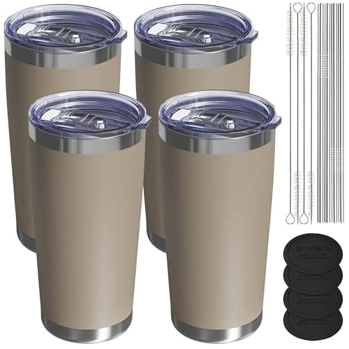 UIRZOTN Travel Coffee Tumbler 20oz, 4 Pack Leakproof Travel Coffee Mug with Lid and Straw, Stainless Steel Double Wall Vacuum Insulated Tumbler for Hot/Iced Drinks (Textured Matte, Brown) - Image 1