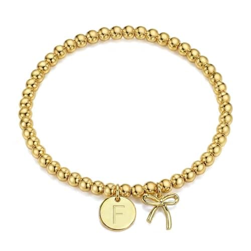 BAYLAY Gold Beaded Bracelets for Women-Initial Bracelet Dainty Gold Bracelets for Women Bead Bracelet Bow Jewelry for Mom Girlfriend Pulseras Para Mujer Valentine Birthday Gifts Waterproof Non Tarnish - Image 1