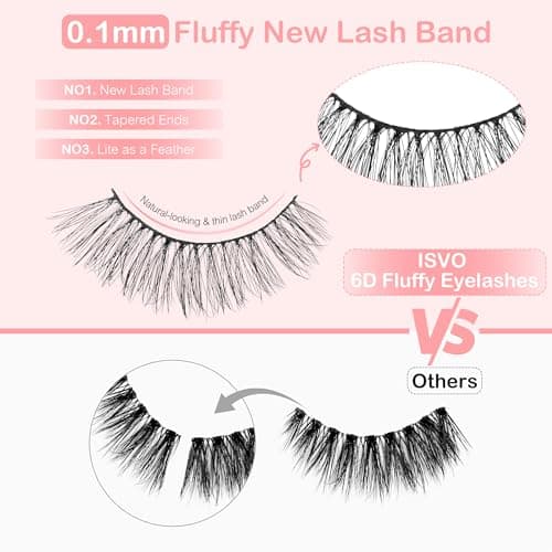 Natural Lashes Spiky False Eyelashes, Wispy Look Invisible Band Flared Eyelashes, False Eye Lashes Soft Fluffy Lashes 8 Pairs Black 9-15MM - Thumbnail 4