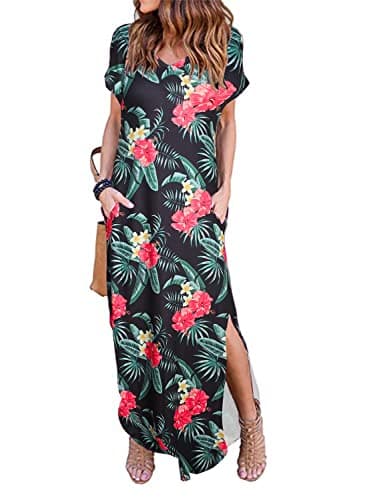 Arolina Women Summer Maxi Dress Short Sleeve V Neck Casual Loose Long Split Dresses Beach Vacation Sundress with Pockets - Image 1