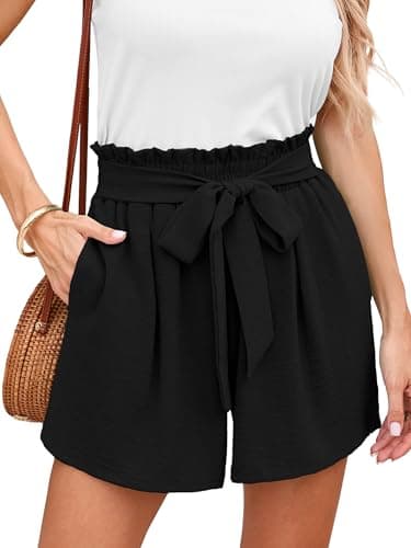 DEARCASE Women's Wide Leg Shorts with Pockets Black X-Large High Waisted Adjustable Lightweight Tie Knot Loose Fit Summer Lounge Cute Trousers - Image 1