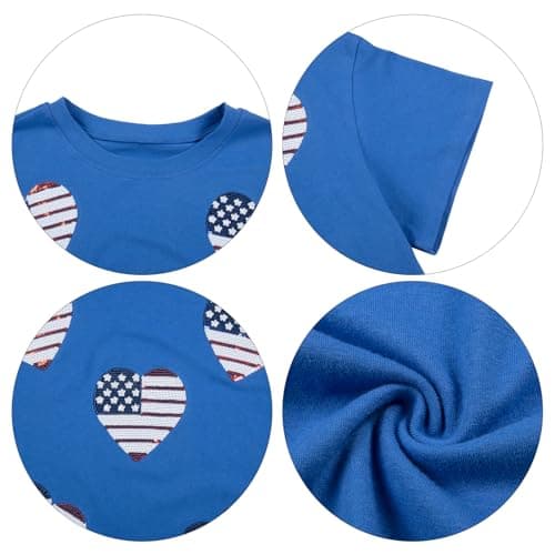 MYHALF 4th of July Sets for Women Sequin Star Graphic Shirt and Shorts Patriotic Outfits 2 Piece Short Sleeve Lounge Set - Thumbnail 6