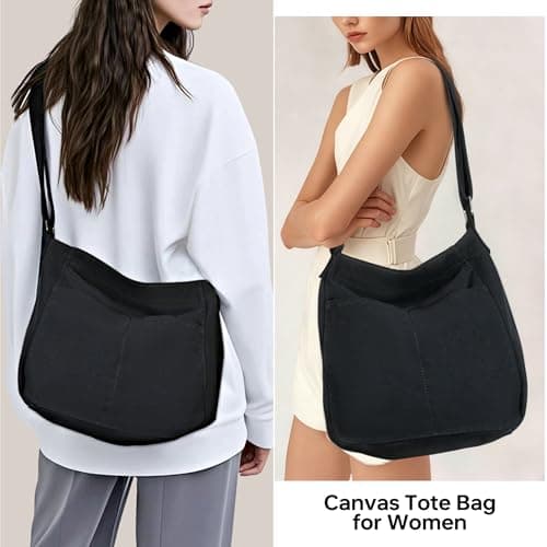 GEMIU Canvas Hobo Crossbody Bag for Women Shoulder Tote Messenger Bag with Adjustable Strap for School Black - Thumbnail 2