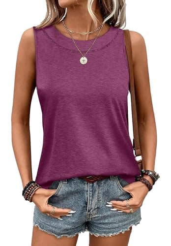 WIHOLL Womens Spring Tops Blouses Dressy Casual 2026 Summer Outfits Tank Basic Tee Shirts Break Essentials Purple L - Image 1