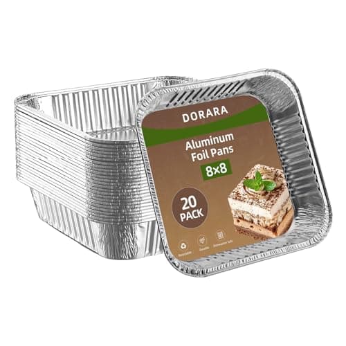 DORARA 8x8 Square Aluminum Baking Cake Pans - 20 Pack Foil Pans For Cooking, Heating, Baking Cakes, Storing, Roasting or Homemade Breads, Heavy Duty - Aluminum Baking Pans Disposable - Bottom: 6.5x6.5 - Image 1