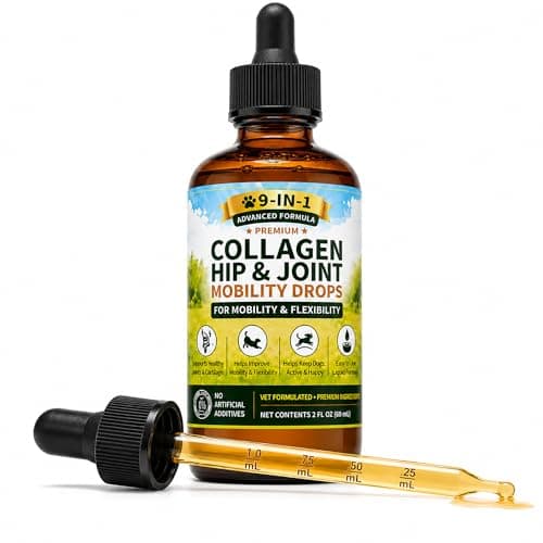 Collagen for Dogs,Dog Hip and Joint Supplement,9-in-1 Liquid Collagen Types I,II & III,Joint Pain Relief for Dogs,Recover Normal State,Repair Skin,Coat,Salmon Flavor Easily Accepted,No Allergens,60ML