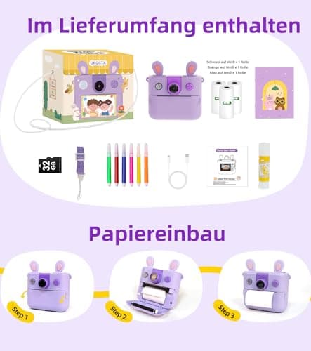 ORGSTA Kids Instant Print Camera for Boys and Girls 1080P HD Toddler Digital Camera with 3 Rolls Print Paper&32G Card, Christmas Birthday Gift Toys for Age 3-16 Kids Portable Travel Digital Camera Toy - Thumbnail 3