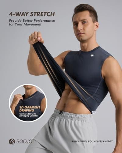 BOOJO 5 Pack Compression Shirt Men - Sleeveless Tank Top Workout Athletic Gym Quick Dry Base Layer Udershirts for Running - Thumbnail 4